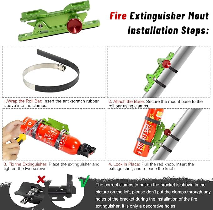 Aluminum Quick Release Fire Extinguisher Mount for 1-10LB Extinguisher | Fit Most Vehicle, Adjustable Roll Bar Holder Compatible with Jeep Wrangler TJ/JK/JL/JKU, Polaris RZR, Can-Am X3, Neon Green
