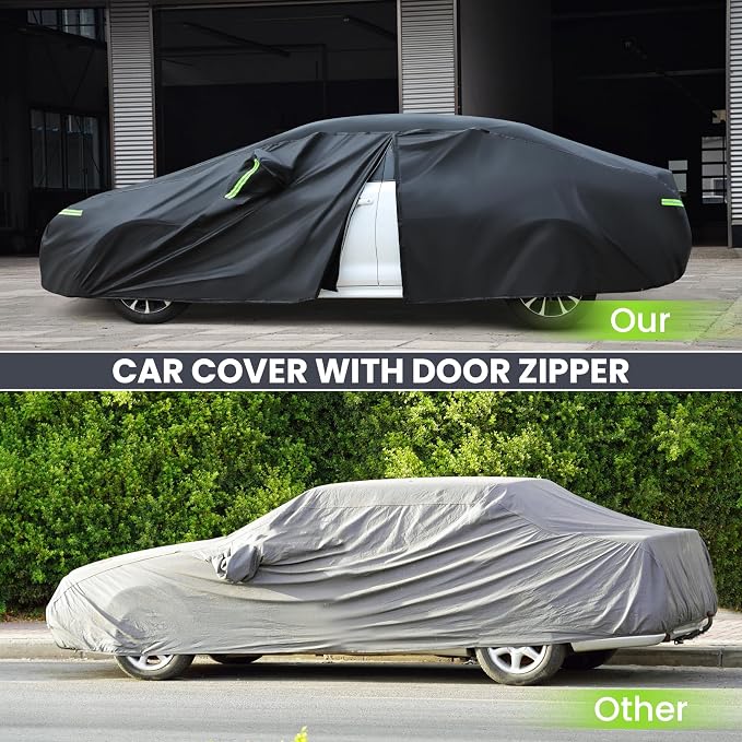 Sailnovo Sedan Car Cover Waterproof All Weather,Heavy Duty Full Exterior Cover for Audi, Honda Snow Sun UV Protection with Zipper Universal Fit for Sedan (178 to 185 Inch)