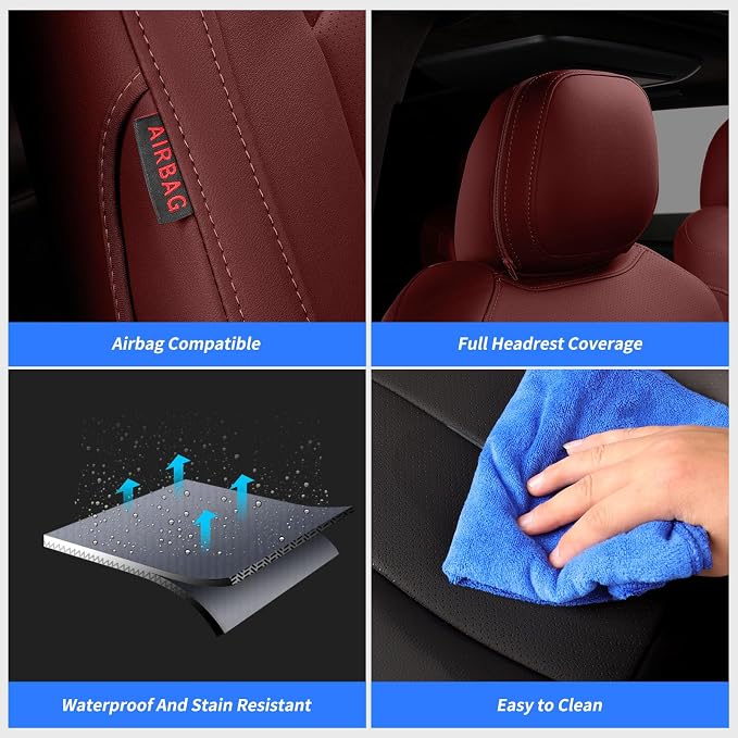 coverdream Leather Seat Covers for Toyota Sienna 2021–2026 XSE/XLE/Limited/Platinum/Woodland,7-Passenger,2nd Row w/No Leg Rest,Custom Fit Full Set Waterproof Seat Protector,Wine Red