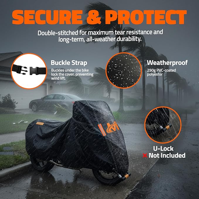 Mockins 91"x49"x39" Large Motorcycle Cover Heavy Duty Dual-Layer Fit | Motorcycle Cover Waterproof Outdoor 250G PVC + Soft HD Cotton For Midsize Cruisers, Sport-Touring & Retro Models Up to 91"