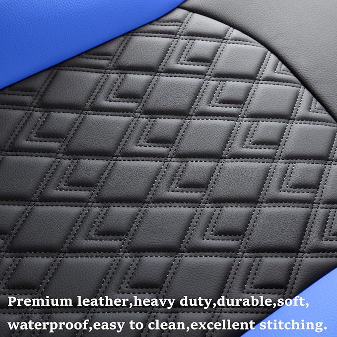 JOJOBAY Chevy Silverado Seat Covers,Leather Seat Covers for GMC Sierra,Custom Fit 2007-2026 1500 2500HD 3500HD Crew Double Extended Regular Cab,LT LZT RST(Full Set,Black Blue)