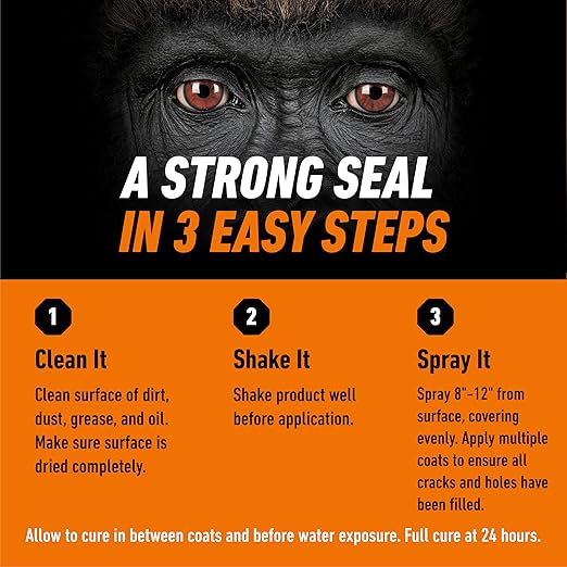 Gorilla Waterproofing Spray White, Flexible Rubberized Sealant Coating, Paintable UV Resistant, Seals Water Air Moisture, 16 oz (Pack of 2), for Roofs Gutters Skylights RVs Windows & More