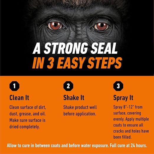 Gorilla Waterproofing Spray Black, Flexible Rubberized Sealant Coating, Paintable UV Resistant, Seals Water Air Moisture, 16 oz (Pack of 2), for Roofs Gutters Skylights RVs Windows & More