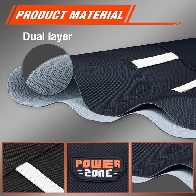 White Stripe Universial Seat Cover for Dirt Bike - Motorcycle Motorcross Enduro Seat Covers (Black)