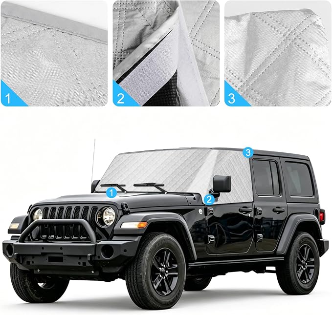 Windshield Sun Shade for 2018-2026 Jeep Wrangler JL, External 5-Layer Reflective Sunshade for 2018-2026 Jeep Wrangler JL