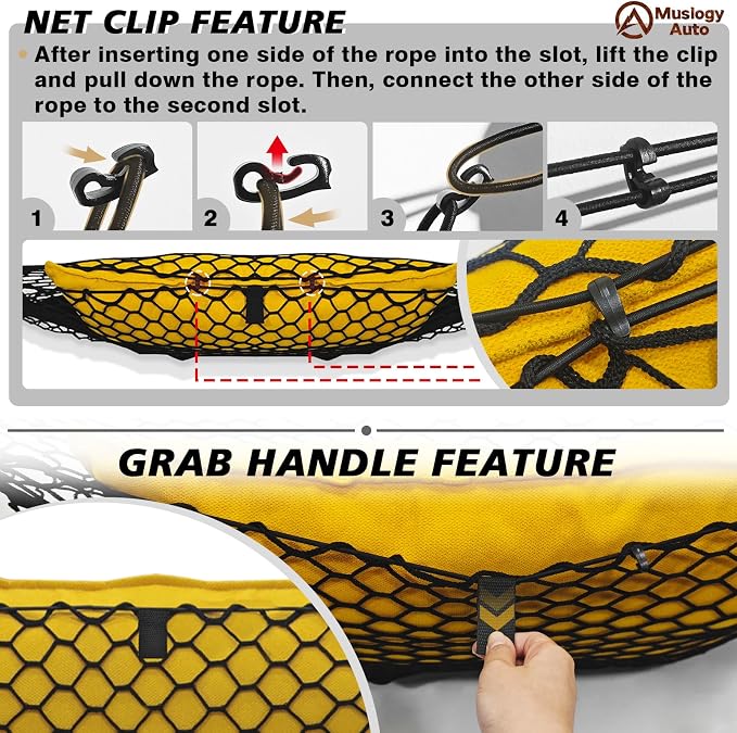 Muslogy Trunk Cargo Net Compatible with 2017-2022 Honda CR-V Accessories, SUV Sedan Cargo Organizer Storage Net with Heavy Duty Carabiners