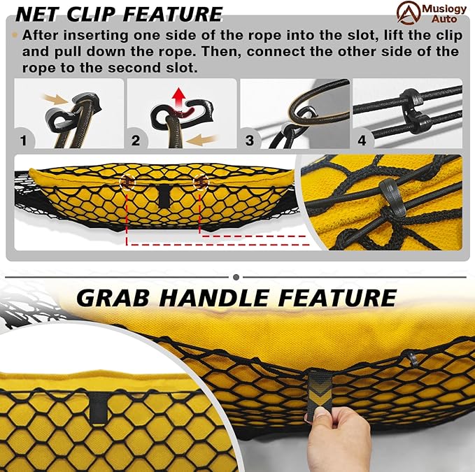 Muslogy Truck Bed Cargo Net Trunk Netting Compatible with 2025 2026 Toyota 4Runner Accessories, Pickup Cargo Organizer SUV Sedan Storage Net w/Heavy Duty Carabiners
