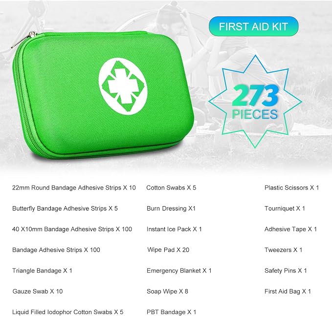Small-Waterproof Car First-Aid Kit Emergency-Kit - Green 277Piece Camping Equipment for Camping Hiking Home Travel YIDERBO