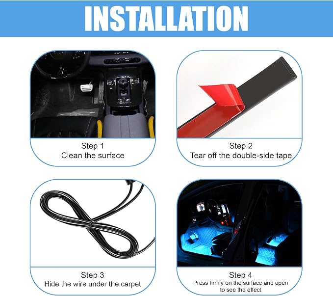 Car LED Strip Light, 24 LED 12V Cigarette Lighter Port, Ice Blue | RGB Neon Auto Interior Atmosphere Lights, Under Dash Ambient Night Light, Universal Decorative Lamp Accessory for Car Truck