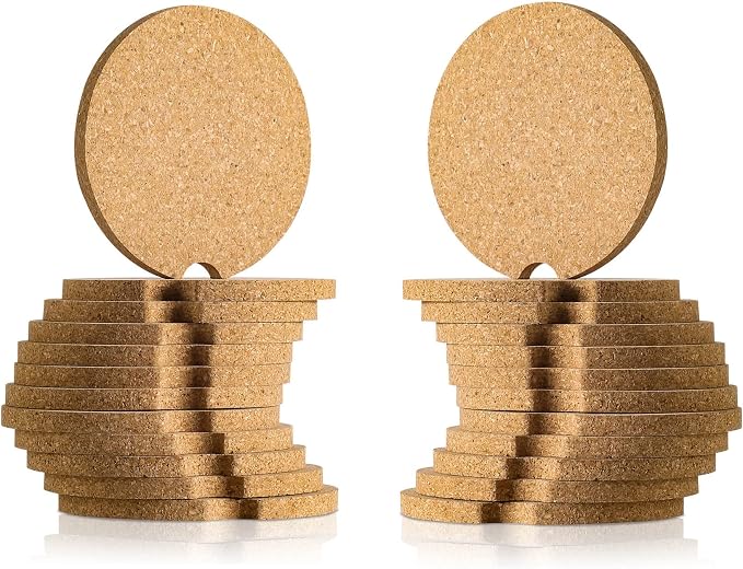 24 Pcs Car Coasters Cup Holder Insert Coaster, Absorbent Cork Bar Coaster, Heat Resistant Reusable Anti Slip Drink Coaster with Fingertip Grip for Easy Removal, Car Decor Auto Accessories for Women