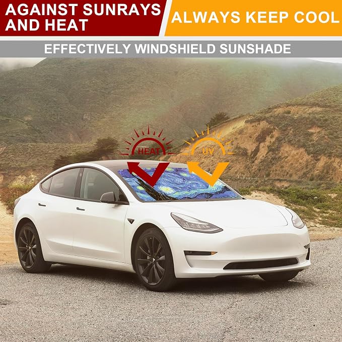 Car Windshield Sunshade for Tesla Model Y/3 - Folding Front Window Sun Shade Cover with Upgraded UV Protection Fabric, Professional Accessories for Tesla Model 3/Y 2016 to 2026 with a Storage Bag