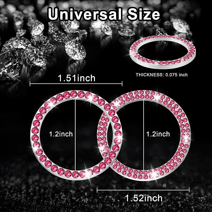 LivTee 2 PCS Crystal Combinatorial Rhinestone Car Engine Start Decoration Ring, Push to Start Button Cover Sticker, Bling Car Interior Accessories for Women, Automotive Decals, Red