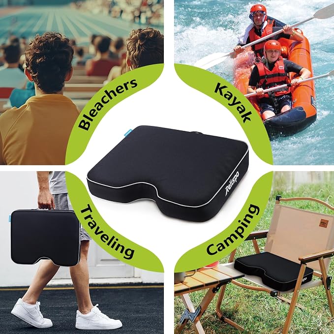 Stadium Seat Cushion for Bleachers, 2-in-1 Reversible Soft & Firm | Bleacher Cushion with Memory & High-Density Foam, Ergonomic Non-Slip Design, Portable for Indoor & Outdoor Sports, Events