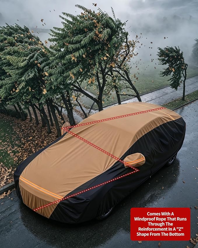 Car Cover Waterproof All Weather,6 Layers Car Covers for Automobiles, Full Exterior Cover with Zipper, Outdoor Car Cover Sun UV Rain Snow Wind Protection, Fit for 185"(185 * 70 * 59 inch) Sedan