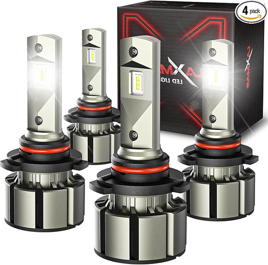 Laxmas 9005 9006 LED Bulbs Combo Kit, 600% 96,000LM Ultra Brightness Bulbs with 6500K Cool White, HB3 HB4 Headlight Bulbs with 12000RPM Cooling Fan, 50000+ Hours Lifespan, Plug and Play, Pack of 4