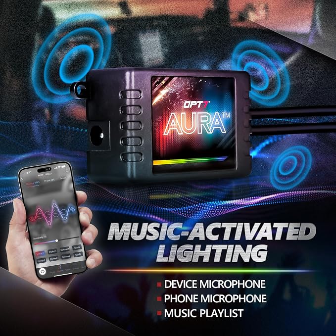 OPT7 Aura Pro Double Glow Interior Sports Car Lights with App & Remote | Ultra Bright Ambient Glow, Multicolor Double LED Strips, Car Meet Decor, 12V JDM Accessories, Music Sync Lighting, 4PC Kit