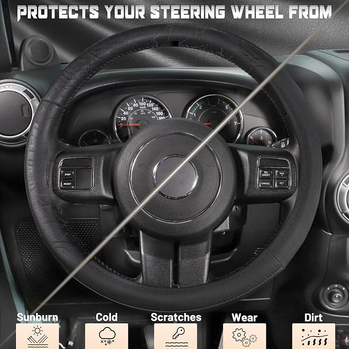 SEG Direct Car Steering Wheel Cover for F-150 Tundra Range Rover 15.5-16 inch, Black Microfiber Leather