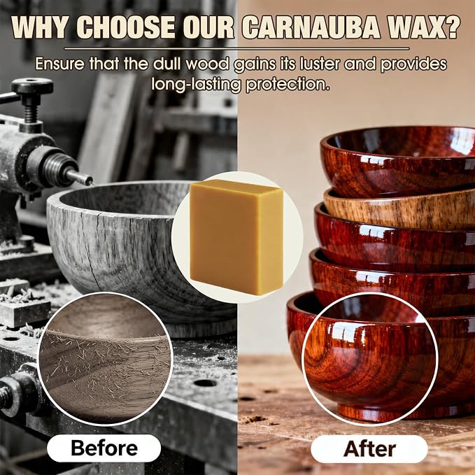 Carnauba Wax for Wood Rotary Buffing Wheel, Enhance Natural Grain | Pure Carnauba Wax Great for Crafts, Polishing and All Woodworking Projects, fills fine cracks, scratches, Easy to Apply, Safe