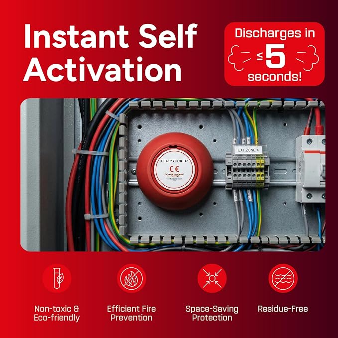 Small Automatic Fire Extinguisher (1 Pack) | For electrical panels, fuse boxes, lithium batteries, inverters, solar systems, vehicles, boats and technical compartments.