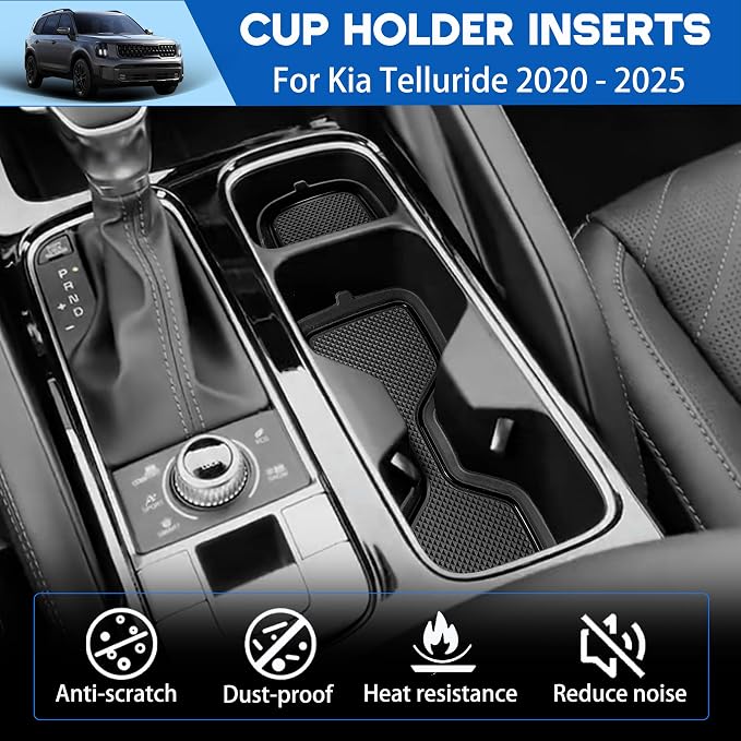 Cup Holder Coaster for Kia Telluride Accessories 2020 2021 2022 2023 2024 2025 Non-Slip Silicone Cup Holder Insert Mat Center Console Protector Liner Pad Interior Decoration 6Pcs (Black Trim)