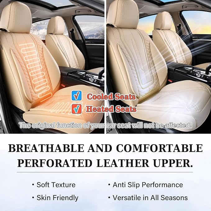 Coverado Car Seat Covers Full Set, Front Seat Cover and Back Seat Covers for Cars, Faux Leather Waterproof Seat Covers, Car Seat Protectors, Automotive Seat Covers Universal for Most Vehicles Beige