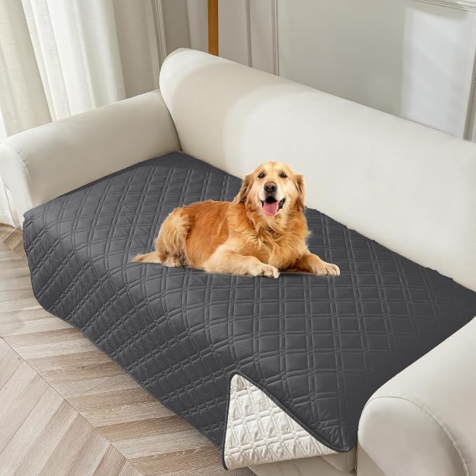 Genina Waterproof Couch Cover,Washable Anti-Slip 78inch Sofa Covers with 3 Cushions,Sectional Couch Covers for Pets Friendly, Sofa Slipcovers for Dogs Cats(78inch/Dark Grey)