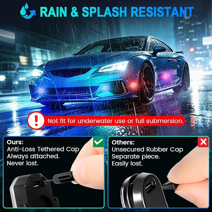 1797 Upgraded 5-LED Wireless Strobe Lights with Remote, RGB Exterior & Interior Ambient Lighting, 8 Colors & 5 Modes, USB-C Rechargeable, 4 PCS Waterproof Mini Lights for Car, Truck, Bike, Motorcycle