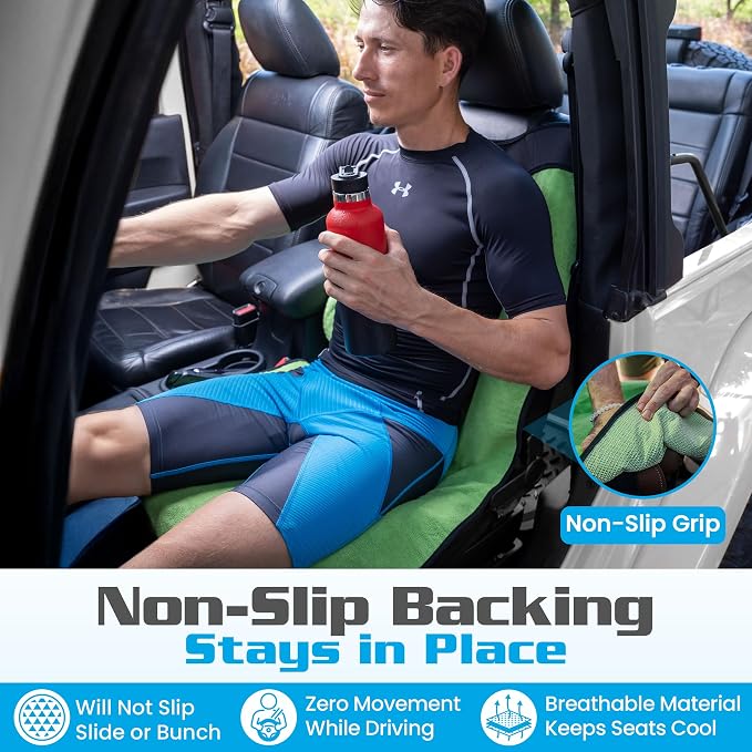 HAPPEGEAR Happeseat Waterproof Car Seat Cover & Protector, Green | Universal Fit, Car Seat Towel Cover, Non-Slip Backing, Machine Washable, Fits Front & Back, Easy Install & Storage