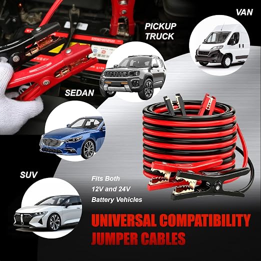 Jumper Cables 6 Gauge 20 Feet,Heavy Duty Battery Booster Cable,Automotive Jumping Wires with Alligator Clamps,Carrying Bag,Safety Gloves and Iron Brush for Cars Trucks