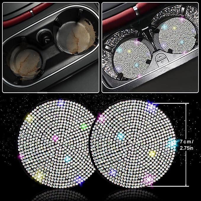 NBTEPEM 8 pcs Bling Car Accessories Set for Women, Steering Wheel Cover, Sparkly Seat Belt Covers, Bling Gear Shift Cover, Universal Fit Most Cars (Multicolor Diamond)