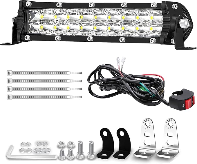 7 Inch Dirt Bike Light Bar, 60W 6000lm Motorcycle LED Headlight Kit with 12V Wiring Harness and Switch, Mounting Brackets Universal for 7/8" Handlebars CRF XR TTR KLX Pit Bike