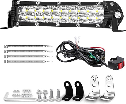 7 Inch Dirt Bike Light Bar, 60W 6000lm Motorcycle LED Headlight Kit with 12V Wiring Harness and Switch, Mounting Brackets Universal for 7/8" Handlebars CRF XR TTR KLX Pit Bike