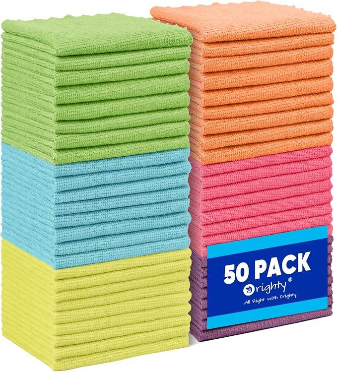 Orighty Microfiber Cleaning Cloth Bulk, 50 Pack Cleaning Rags 12x11 inch | Reusable Microfiber Towels for Cars, Ultra-Soft & Absorbent Lint Free Cloths for House, Kitchen