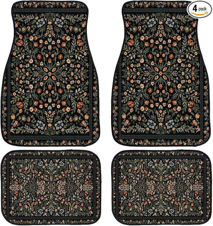 Nature Car Floor Mats Set of 4 Rustic Daisy Butterfly Wooden Automotive Foot Mats Rugs Carpet for Car Non-Slip Auto Car Accessories Universal Fit for Car SUV Truck Van