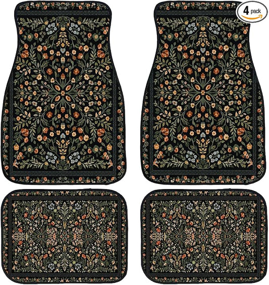 Nature Car Floor Mats Set of 4 Rustic Daisy Butterfly Wooden Automotive Foot Mats Rugs Carpet for Car Non-Slip Auto Car Accessories Universal Fit for Car SUV Truck Van