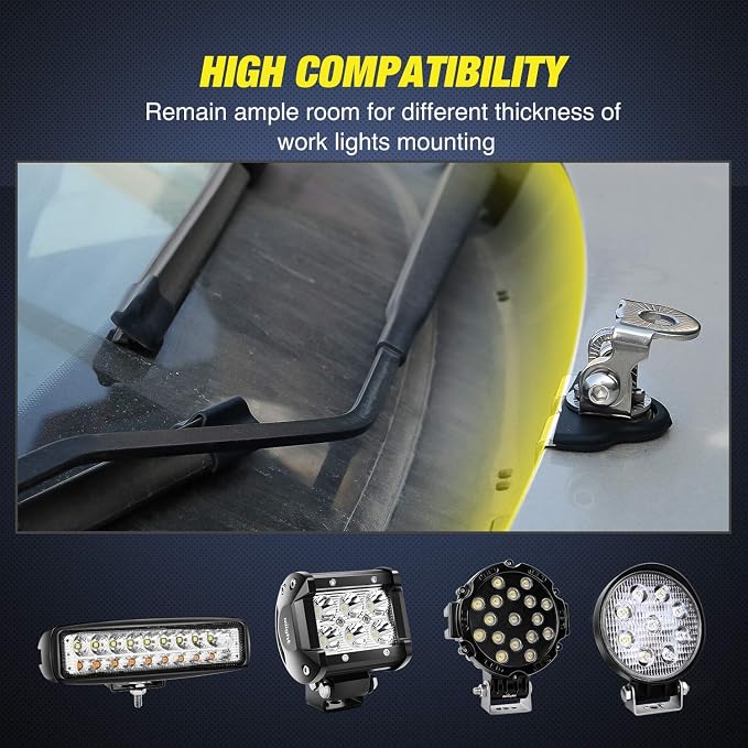 Nilight LED Light Bar Mounting Bracket 2PCS Universal Adjustable Pillar Hood Work Lamp Mount Clamp Holder for Off-Road Truck SUV, Silver-2