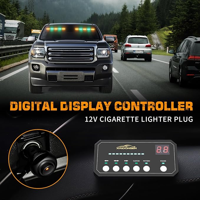 XRIDONSEN Amber Green Emergency Lights for vehicles, 40 LED Strobe Lights | 2x 17 inch Interior Front/Rear Windshield Dash Safety Warning Hazard Caution Light Bar for Tow/Plow Construction Vehicle