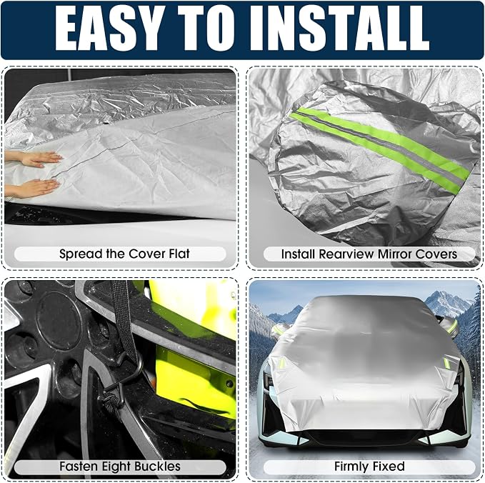 Canchiing Silver Car Half Car Cover Auto Sun Heat and UV Rays Blocker Foldable Automotive Front Windshield Sunshade Protector Easy Installation with Straps Fits Cars Sedan SUV(194" X 59",Sedan)