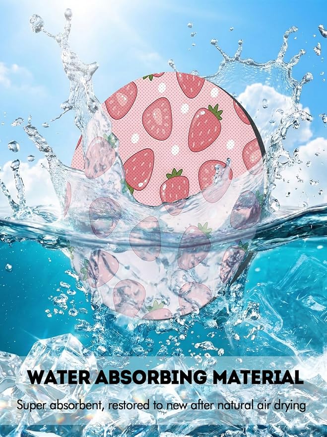 WOCOCN Car Coasters for Cup Holders - 2 Pack 2.75" Universal Rubber Car Cup Coaster, Non-Slip Waterproof Car Interior Accessories, Cute Car Decor Gifts for Women and Men (Sweet Strawberry)