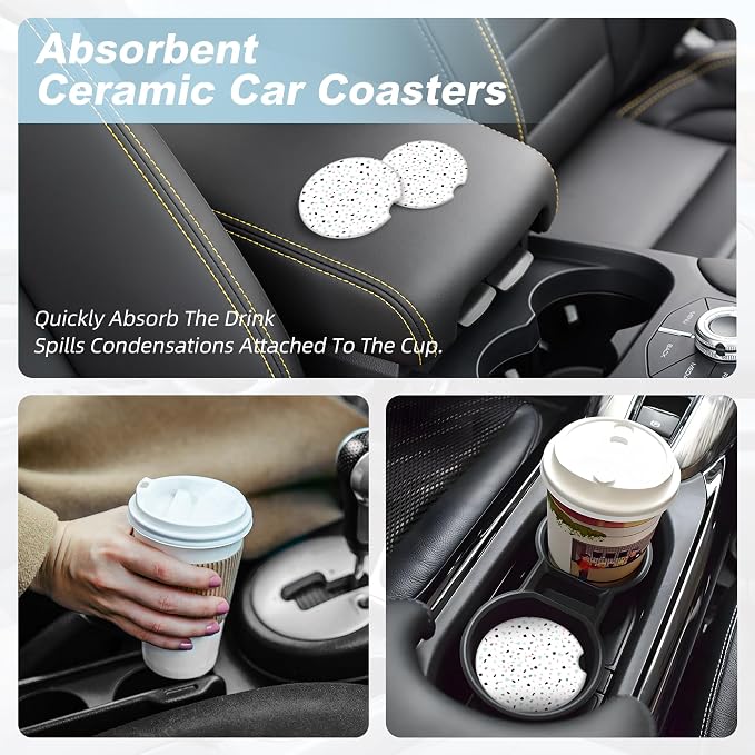 Abstract Pattern Car Coasters for Cup Holders,2 Pack Car Cup Holder Coasters for Car,Ceramic Absorbent Car Coaster with A Finger Notch and Cork Base,Car Interior Accessories for Women Men