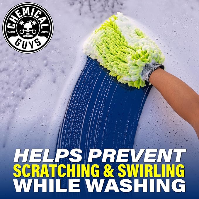 Chemical Guys, Chenille Microfiber Wash Mitt for Cars, Lime Green, Single | Ultra-soft chenille noodles hold thick suds and trap grit, gentle on paint, glass and chrome, machine washable