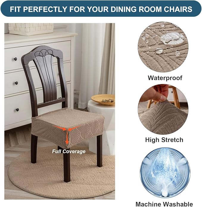Removable and Washable Seat Covers for Dining Room Chairs Set of 2 - Waterproof Stretch Chair Seat Slipcovers, No Back Covers