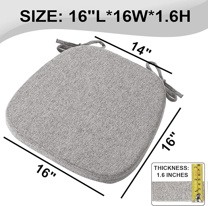SINOSSO 4 Pack Memory Foam Chair Cushions for Dining Chairs, Friendly Woven Fabric 16" U-Shape Comfortable Kitchen Chair Pads, Removable Slip Resistant Seat Cushions (Set of 4, Light Gray)