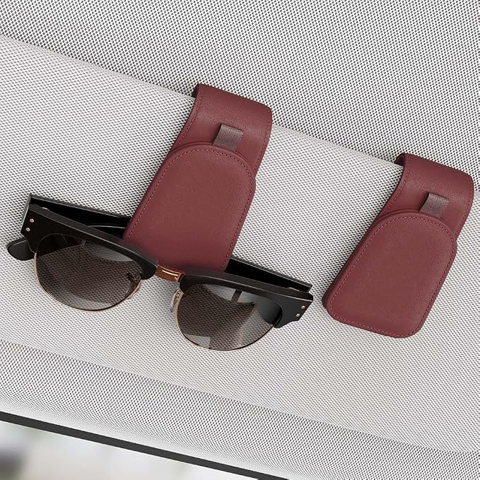 Sotfamily Sunglass Holder for Car Visor, Suede Cloth Magnetic Sunglass Organizer for Car Accessories, 2 Packs, Claret