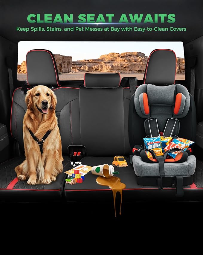 Custom Leather Seat Covers for 2019-2026 Sierra/Silverado 1500 | Only Crew Cab, Fits 2500/3500HD 2020-2026, no Rear Armrest/Seatback Storage, Waterproof, Scratch-resistant, Easy-clean