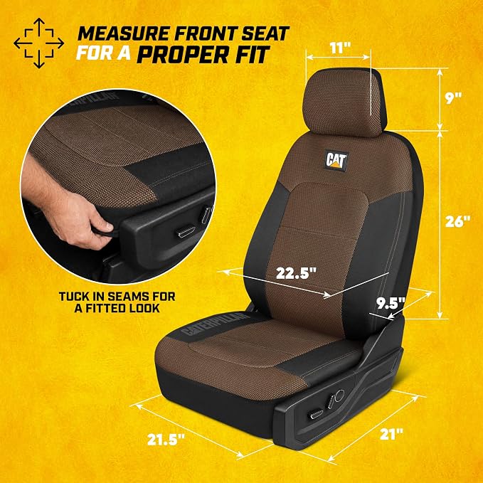 CAT MeshFlex Seat Covers Full Set for Full-Size Pickup Trucks Only - Brown | Front Bucket Seat Covers & 60/40 Split Rear Bench Protector – Interior Accessories For F-150, Silverado, Ram, Sierra & Tundra