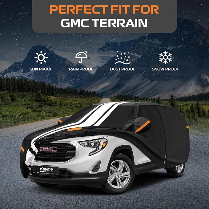 Kayme Heavy Duty Car Cover Custom Fit for GMC Terrain (2009-2026) Waterproof All Weather for Automobiles, Gift with Tape/Towel, Outdoor Full Exterior Cover Rain Snow Sun UV Protection.