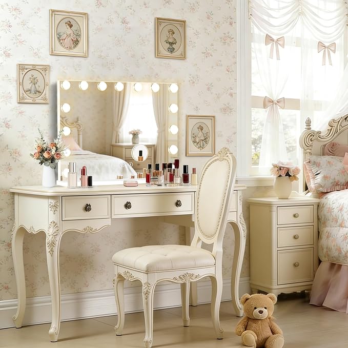 Ratsamee Hollywood Vanity Mirror with Lights and Bluetooth Speaker, 15 Dimmable Bulbs, 3 Color Lights,Make Up Lighted Mirror, Aluminum Metal Frame, USB Charging Port（23" x 18"）