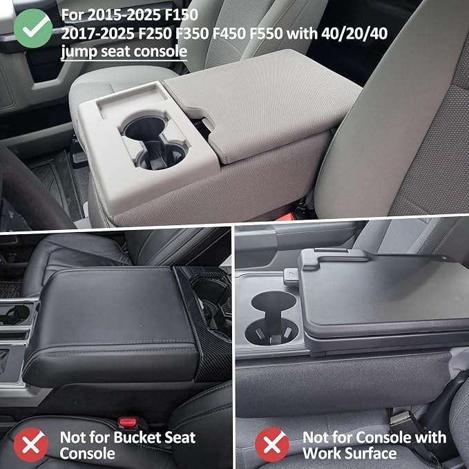 JDMCAR Armrest Cover for 2015-2024 2025 Ford F150 Accessories, 2017-2025 F250 F350 F450 with 40/20/40 Jump Seat, Customized Anti-Scratch Leather Armrest Lid Protector Pad (Jump Seat Only)