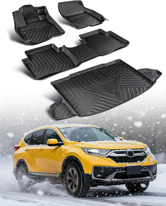 Car Floor Mats for Honda CRV: 2017-2022 Cargo Liner(Not for Hybrid), Full Set All Weather Floor Liners Trunk Mat for Honda CR-V 2017 2018 2019 2020 2021 2022, Custom Fit TPE Accessories for CR V Black